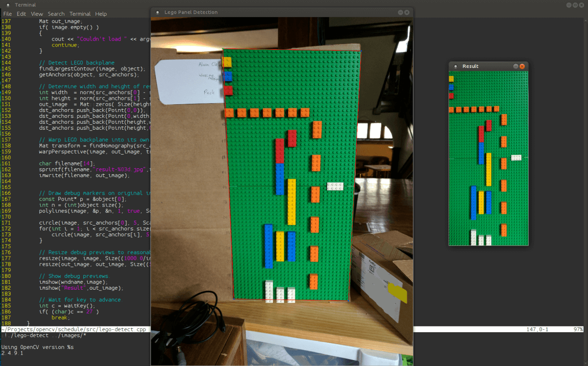 Picture of LEGO baseplate before and after processing.