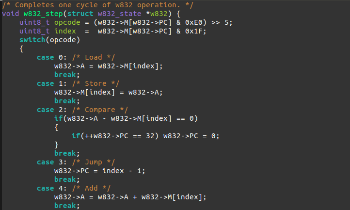Sreenshot of code for w832